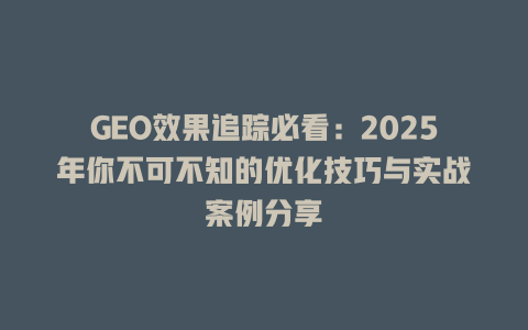 GEO效果追踪必看:2025年你不可不知的优化技巧与实战案例分享 三