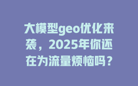 大模型geo优化来袭,2025年你还在为流量烦恼吗? 一
